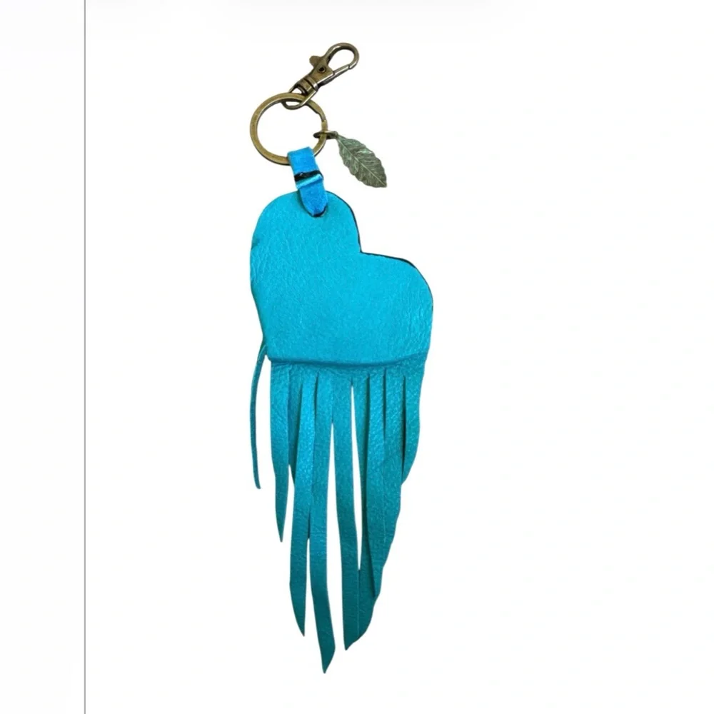 Artisan Southwest Western Leather Heart Cactus Fringe Purse Keychain